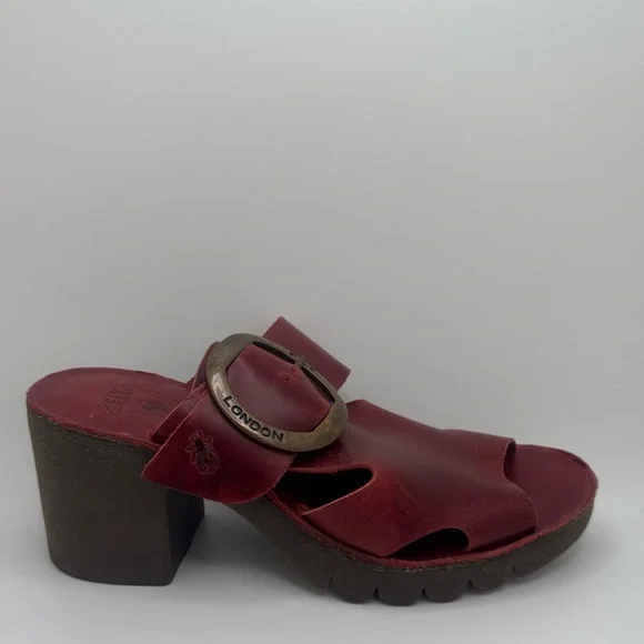 Fly London Red Leather Platform Clog Sandals – Size 36 - Picture 3 of 15